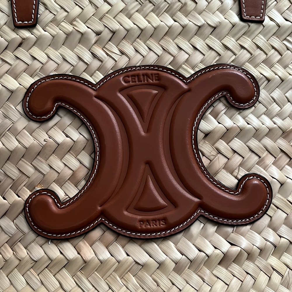 MEDIUM TRIOMPHE CELINE CLASSIC PANIER IN PALM LEAVES AND CALFSKIN TAN - Picture 14 of 16